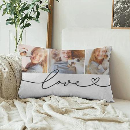 Love in Black Heart Script 3 Photo Collage Customized Photo Printed Pillow Cover