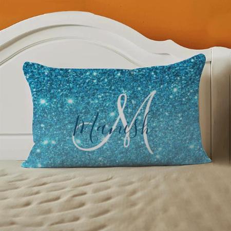 Modern Blue Glitter Sparkles with Name Customized Photo Printed Pillow Cover