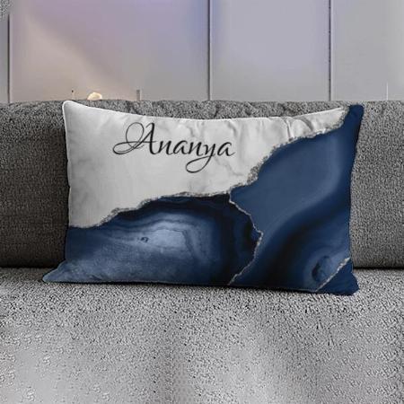 White Marble Navy Blue Agate Silver Glitter Customized Photo Printed Pillow Cover
