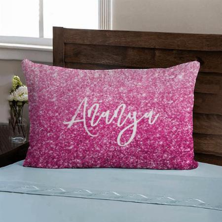 Pink Glitter Design with Name Customized Photo Printed Pillow Cover