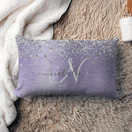 Purple Brushed Metal Silver Glitter Monogram Customized Photo Printed Pillow Cover