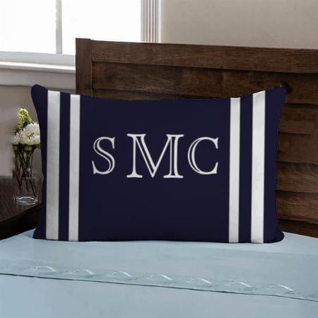 Navy Blue and White Plain Monogram Customized Photo Printed Pillow Cover