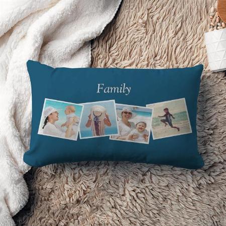 Blue 4 Photo Collage Customized Photo Printed Pillow Cover