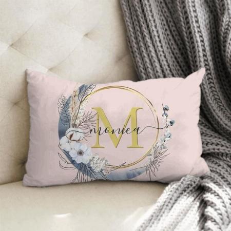 Boho Floral Wreath Blush Pink Monogram Customized Photo Printed Pillow Cover