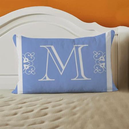 Blue Colored Monogram Customized Photo Printed Pillow Cover