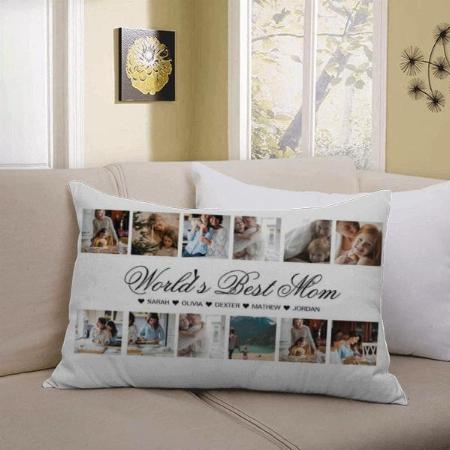 Elegant Script World's Best Mom Photo Collage Customized Photo Printed Pillow Cover