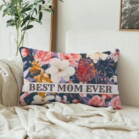 Boho Floral Best Mom Ever Customized Photo Printed Pillow Cover