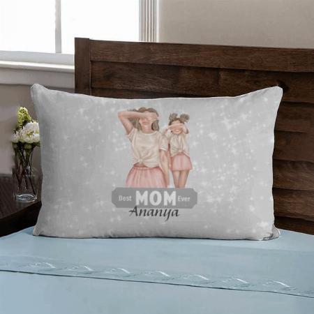 Watercolor Mother and Daughter Cartoon Design Customized Photo Printed Pillow Cover
