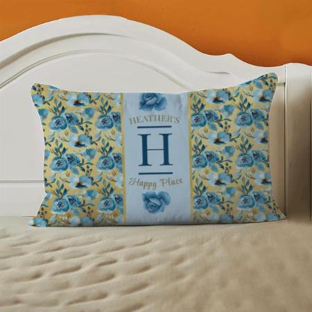 Blue Gold Floral  Monogram Customized Photo Printed Pillow Cover