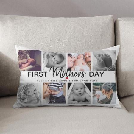 Simple First Mother's Day Picture Collage Customized Photo Printed Pillow Cover