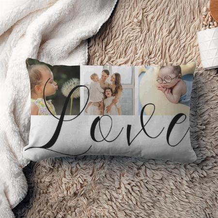 Love with Script Family 3 Photo Collage Customized Photo Printed Pillow Cover