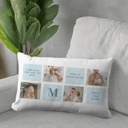 Modern Blue Collage Photos Best Fathers Design Customized Photo Printed Pillow Cover