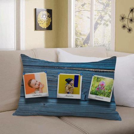 Cute Baby Photo Template Blue Planks Design Customized Photo Printed Pillow Cover