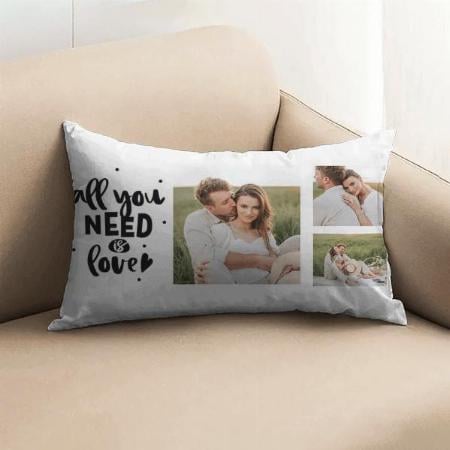 Couple Photo Collage & All You Need Is Love Quote Customized Photo Printed Pillow Cover