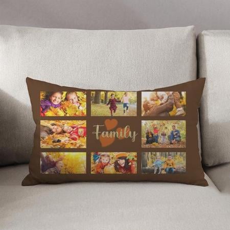 Family 8 Photo Brown Gold Hearts Design Customized Photo Printed Pillow Cover
