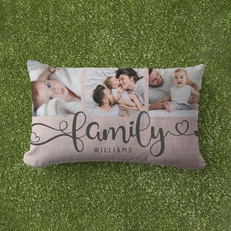Modern Family Script 3 Photo Collage Customized Photo Printed Pillow Cover
