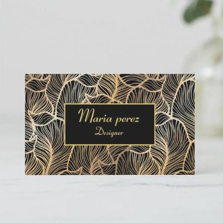 Black Gold Leafs Design Customized Rectangle Visiting Card