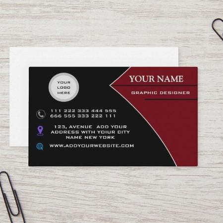 Black Maroon Customized Rectangle Visiting Card