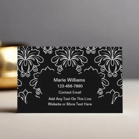 Black White Floral Design Customized Rectangle Visiting Card