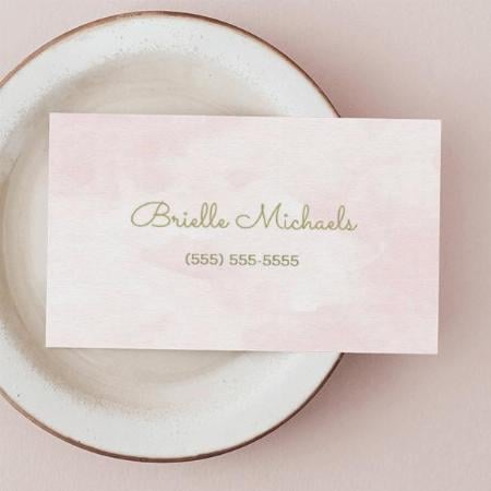Simple Soft Pink Watercolor Gold Customized Rectangle Visiting Card