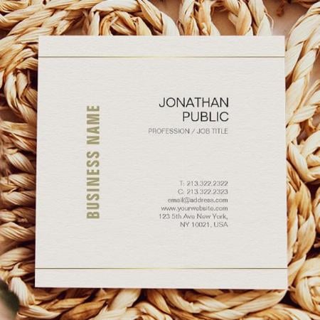 Professional Elegant White And Gold Customized Square Visiting Card