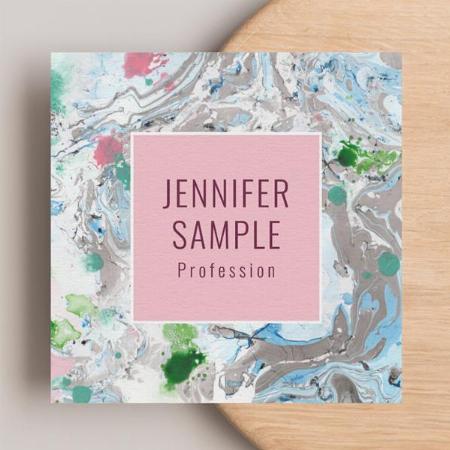Pink Blue Green Trendy Modern Marble Design Customized Square Visiting Card