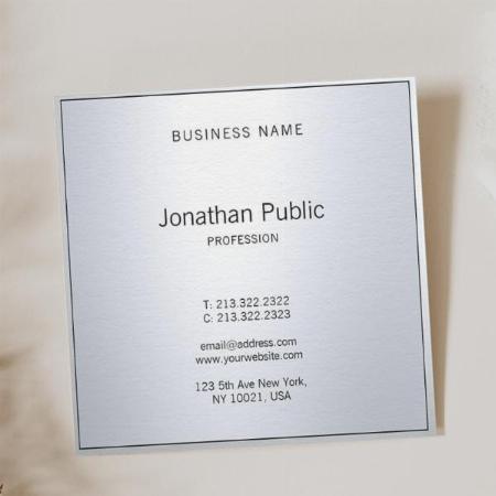 Stylish Glamour Silver Modern Professional Plain Customized Square Visiting Card