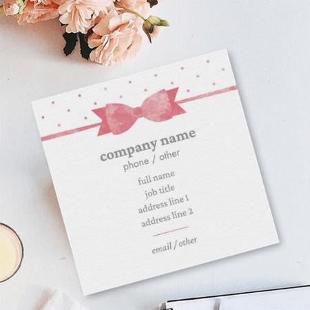 Pink Bow Customized Square Visiting Card