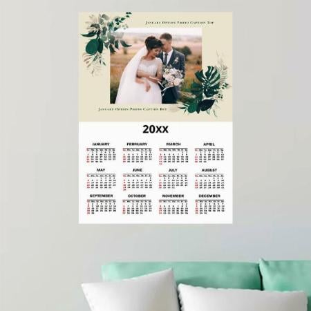 Green Foliage Newlyweds First Year Wedding Photo Customized Photo Printed Poster Calendar