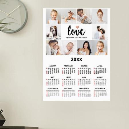 Simple Photo Collage Love with Heart Customized Photo Printed Poster Calendar