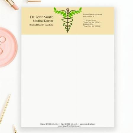 Medical Caduceus Green Leaves Customized Printed Letterheads