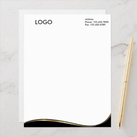 Black & Gold Curve Line Design Customized Printed Letterheads