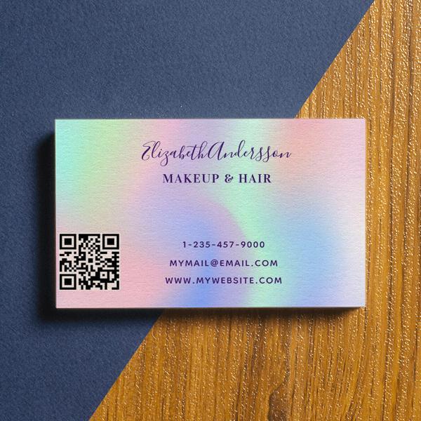 Pink Holograpic Purple Glitter Qr code Customized Rectangle Visiting Card