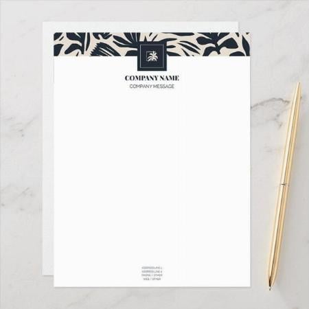 Black And White Floral Pattern Customized Printed Letterheads
