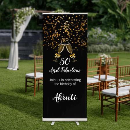 Black With Gold 50th Birthday Customized Photo Printed Roll Up Standee Banner