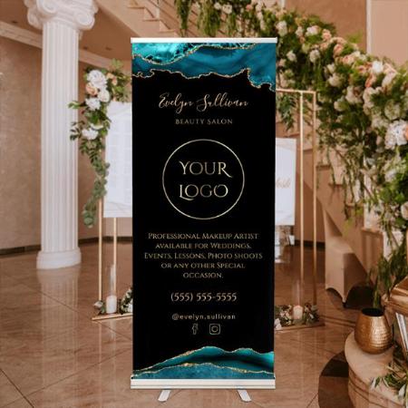 Blue Black & Gold Marble Design Customized Photo Printed Roll Up Standee Banner