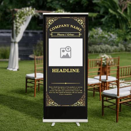 Antiques Gold Floral Pattern Design Customized Photo Printed Roll Up Standee Banner