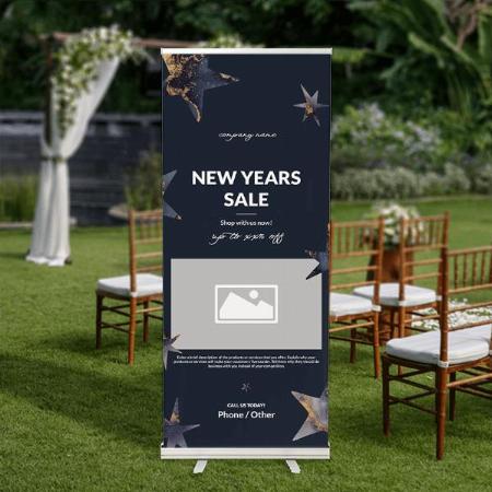 Blue And Gold Star Pattern Design Customized Photo Printed Roll Up Standee Banner