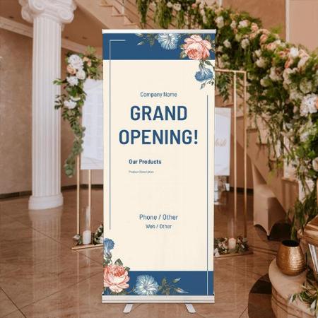 Blue Pink Floral Design Customized Photo Printed Roll Up Standee Banner