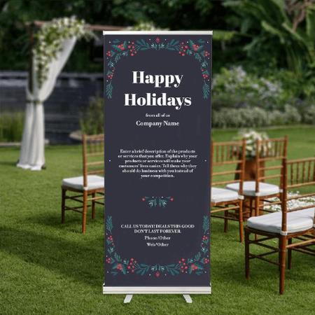 Blue Floral Design Customized Photo Printed Roll Up Standee Banner