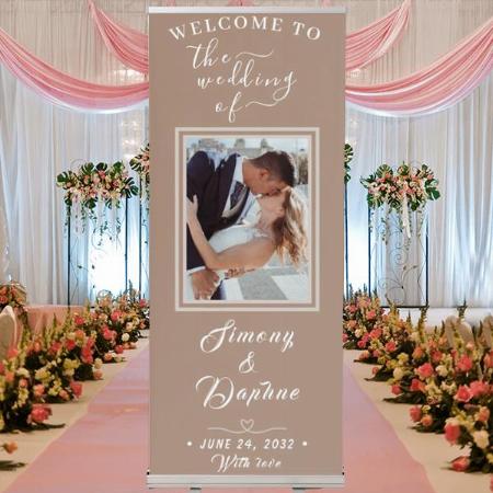 Wedding Simple Modern Calligraphy 1 Photo Customized Photo Printed Roll Up Standee Banner