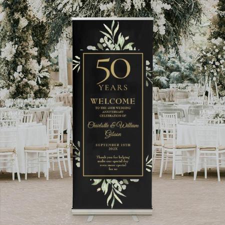 50th Anniversary Black Gold Customized Photo Printed Roll Up Standee Banner