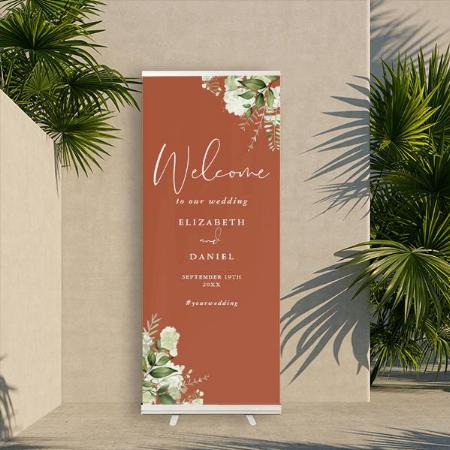 Modern Wedding Welcome Greenery Flowers Design Customized Photo Printed Roll Up Standee Banner