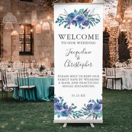 Purple Floral Modern Welcome to Our Wedding Design Customized Photo Printed Roll Up Standee Banner