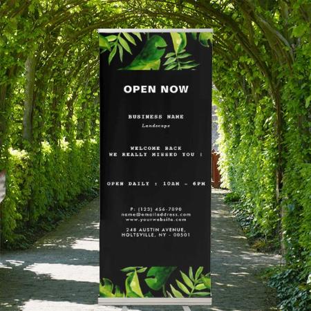 Black Green Tropical Leaf Design Customized Photo Printed Roll Up Standee Banner
