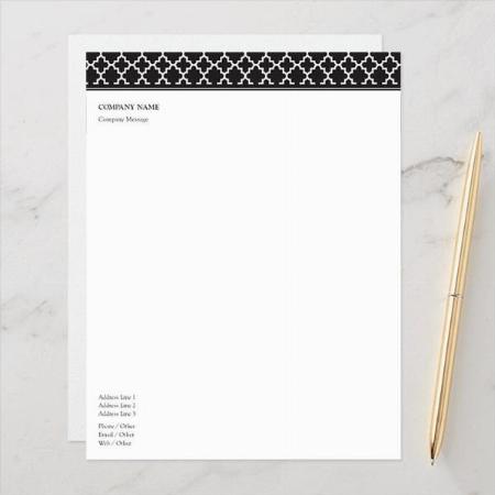 Black And White Quatrefoil Seamless Pattern Customized Printed Letterheads