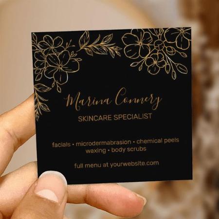 Chic Floral Line Drawing Black And Gold Customized Square Visiting Card