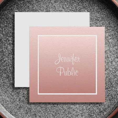 Modern Rose Gold Handwriting Customized Square Visiting Card