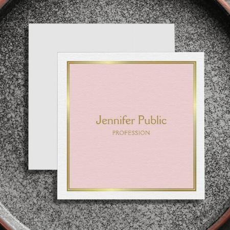 Gold Blush Pink White Elegant Customized Square Visiting Card