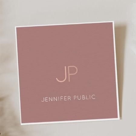 Professional Pink Brown Monogram Customized Square Visiting Card